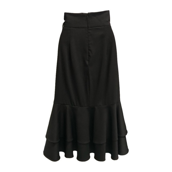 Whimsigoth black ruched midi skirt Size 0 Milly double ruffle hem Dark Romance - Picture 2 of 10
